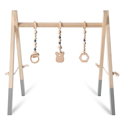 Caudblor Jouet trapèze en bois pour bébé Jouet pour bébé en bois Puzzle Gym Piège à Jouet avec Pendentif Gymnastique Jouet actif Cover