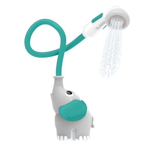 Image of Yookidoo Baby Bath Shower Head – Elephant Water Pump with Trunk Spout Sprayer & Rinser, Dual Knob Flow Control, Bath Time Essential for Newborns, Tub or Sink (Forest Green)