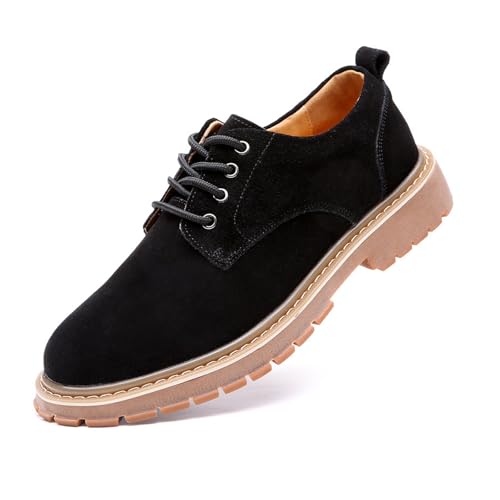 Men's Suede Lace Up Lug Sole Platform Oxfords Fashion Round Toe Non-Slip Low Top Comfortable Derby Dress Shoes for Casual Work