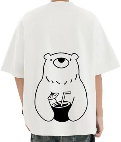 Bligo Men's T-Shirt, Short-Sleeve, Summer Wear, Round Neck, Bear Pattern, T-Shirt, M-5XL, Large Size, Cotton, Cute, Bear, Back Print, Casual, Stylish, Comfortable, Popular, Simple, Fashionable, Sp