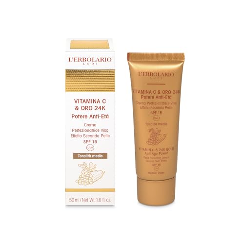 L'Erbolario - Crema de protección facial - Vitamina C & Oro 24K - Tonos Medios - 50 ml