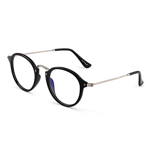 JIM HALO Lunettes de Vue d'Ordinateur Rondes Rétro Blocage de Lumière Bleue Jeux Vidéo, Réduire Souche Oculaire Anti-éblouissement Lentille Claire Hommes Femmes (Noir/clair)