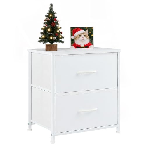 Image of Nightstand, 2 Drawer Dresser Bedside Storage Furniture, Small Dresser with 2 Drawers, End Table with Fabric for Bedroom, Closet, Entryway, College Dorm, White