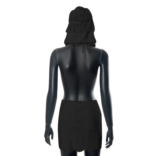 Image of Suillty Women's Sleeveless Hooded Tassel Mini Dress Sexy Hoodie Backless Bodycon Cocktail Party Club Dresses