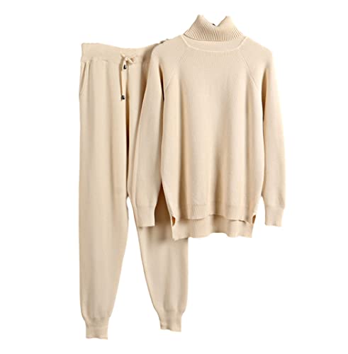 Survêtement d'hiver contre le froid ensemble femme 2 pièces col roulé abricot
