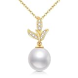 14k Yellow Gold Diamond Pineapple Pearl Necklace for Women, 14 Carat Gold Jewelry Birthday Gifts,...