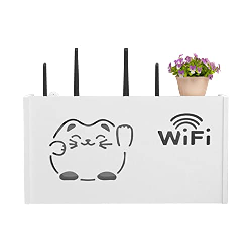Caneem Caja de Almacenamiento del enrutador,Caja de Almacenamiento WiFi con Orificio de enfriamiento Inferior - Estante de enrutador inalámbrico de PVC, Pared de Caja de Almacenamiento WiFi montada Cover
