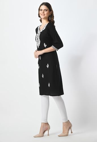 Image of LIBOZA Kurta for Women - Lakhnowi Chikankari Embroidered Ladies Kurti, Stylish Girls Top, Ethnic Full Kurtas, Straight Design Kurtis for Woman