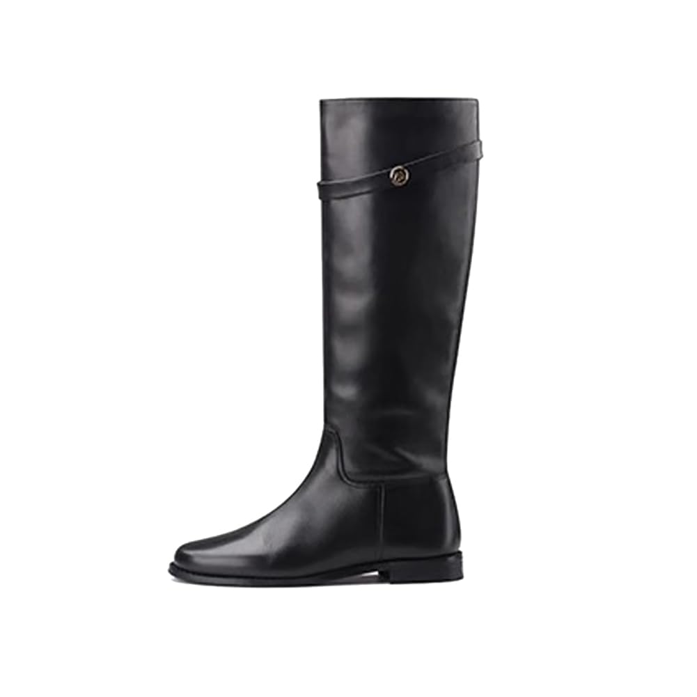 Womens Flat Knee High Boots Calf Leather Almond Toe Riding Tall Boot