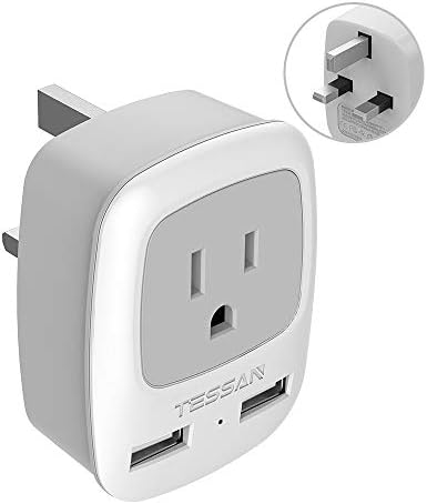 TESSAN UK Ireland Hong Kong Power Adapter, International Travel Plug with 2 USB, Type G Converter Outlet Adaptor Charger for USA to British England Scotland Irish Qatar London