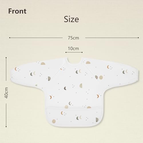 Image of Susurration Baby Long Sleeve Bib Waterproof Sleeved Bib Smock for Baby | 2 Pack Baby Reusable Feeding bibs, 6-36 Months Baby Feeding Essentials - Grey Moon