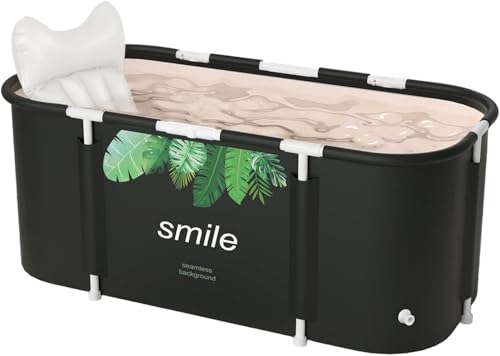 Image of Lexara Portable Folding Bathtub for Bathroom - Large Freestanding Soaking Tub with Thick Insulated, Ice & Hot Spa Tub, Collapsible Cold Plunge Therapy, Muscle Recovery Tub (Green Leaf Bath)