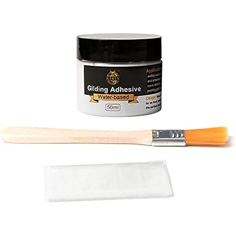 Gilding Adhesive, 50ml Metal Leaf Adhesive for Craft, Arts, Gold Leaf, Wood Use - Water Based (Brush + Gloves) Cover