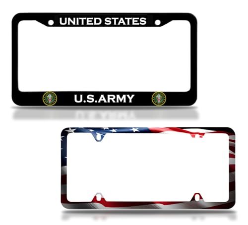 Set of 2 Personalized Car License Plate Frame United States Army - Black Stainless Steel Metal Plate Frame with Screws 6 x 12.25 inches - Standart Cars USA and Canada Frame for Front or Rear