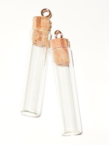 MINIATURE GLASS BOTTLE with STOPPER and LOOPS -straight vial tube