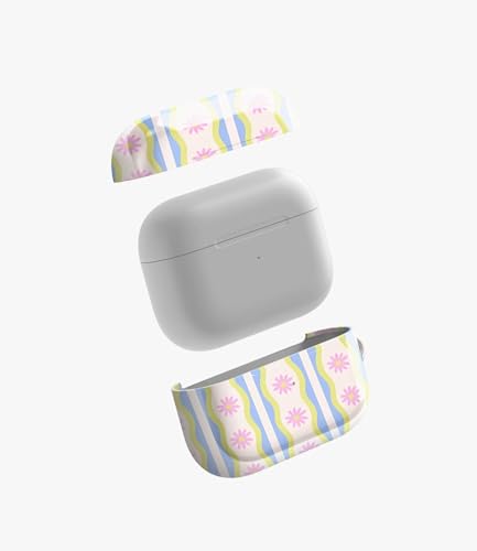 Image of Daisy Waves Glossy Case Compatible with AirPods Pro 1, Cute Pastel Floral Wavy Protective Hard Cover, Aesthetic Retro Y2K Flower Earbud Accessories for Women and Girls