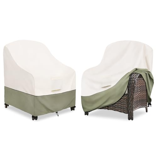 Image of Bitubi Waterproof Patio Chair Covers, Lounge Deep Seat Cover Fits Up to 32W x 34D x 34H inch, Heavy Duty Outdoor Lawn Patio Furniture Cover (2 Pack, Beige)
