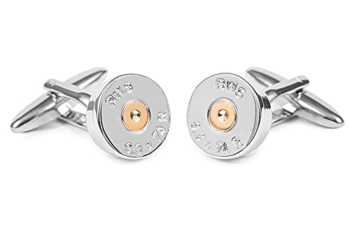 NOSOLOGEMELOS - Manschettenknöpfe für Herren - Modell Cartucho rws 9.3 74r. - Farbe Silber und Gold - Kippverschluss - rostfrei, antiallergisch nickelfrei hergestellt aus Messing - Geschenk für Herren Cover
