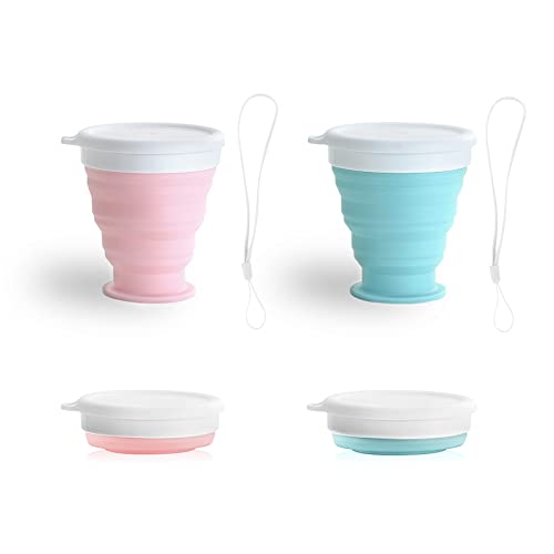 3 Stück Faltbare Silikon Becher Mit Deckel - Outdoor Camping Klappbecher 270ml, Wiederverwendbar