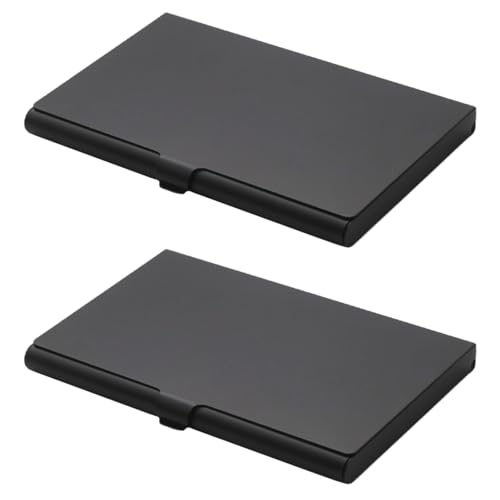 JAKOUE 2 Pack Black Slim Metal Business Card Holder Case, Flip Cover Credit Business Card Holder,...