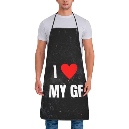 BIGKEULY I Love My GF Girlfriend Aprons Waterproof Kitchen Cooking Black Apron For Men Women