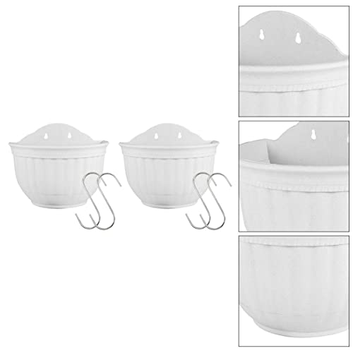 Yardwe 4Pcs White Flower Flowerpot Half Hanger For Orchid Wall Pot Pots Red Garden Flowerpots Outdoor S Home Plastic Mounted Round Wall-Mounted Hanging Planter Vertical Semi- #TOP2
