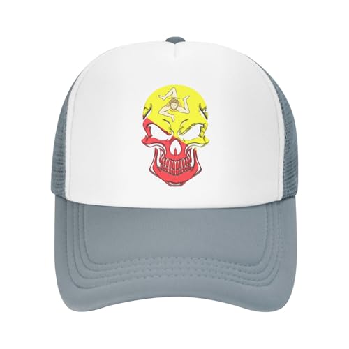 Sicilian Flag Skull Trucker Hat Snapback Mesh Baseball Cap Unisex2