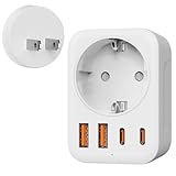 Denlane Adapter Japan, 5 in 1 Reiseadapter Japan mit 1 AC & 2 USB-C & 2 USB-A (17W), 2-Polig Typ A Stecker für USA, Kanada, China, Japan,Thailand, Mexiko, die Philippinen - Reisestecker Typ A