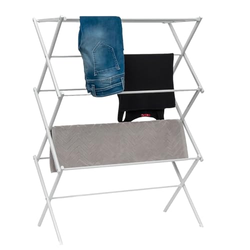 Intirilife Séchoir à Linge Pliable en Blanc- Séchoir à Linge Robuste en métal Peu encombrant- Séchoir à Linge sur Pied Durable avec 6 Niveaux et 11 Barres- Séchoir à Linge Pliable Séchoir Parapluie