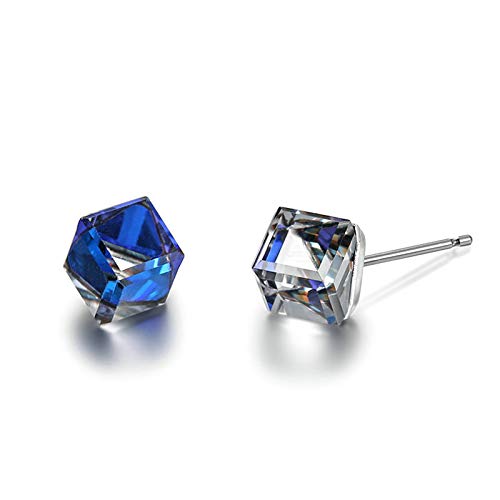 KnSam Boucles d'Oreilles Femme Argent 925 Cube Morceaux de Sucre Cristal Autrichien Cadeau Noël Anniversaire Cover
