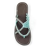 Plaka Oceanside Flat Summer Sandals for Women | Flip flops for the Beach, Walking & Dressy Occasions | Turquoise Gray | Size 7