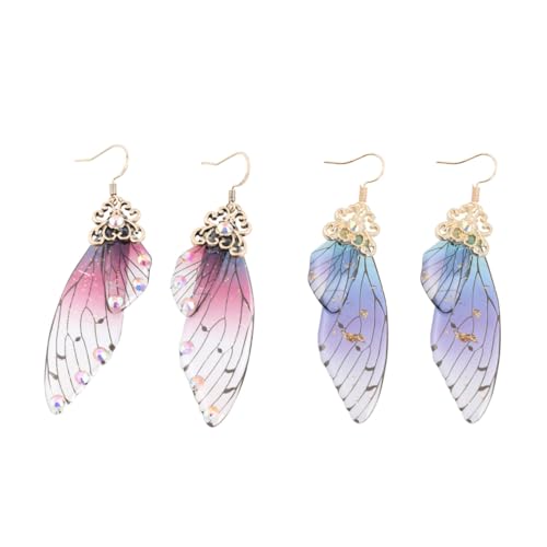 Happyyami - Lot de 2 paires de boucles d’oreilles pendantes - motif ailes de - Idéales comme bijou pour femme