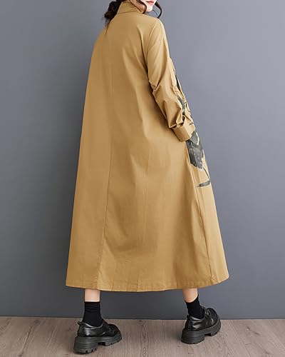 Image of ellazhu Womens Fall Casual Patchwork Funky Long Sleeve Designer Dress Loose Blouse GY2787 A