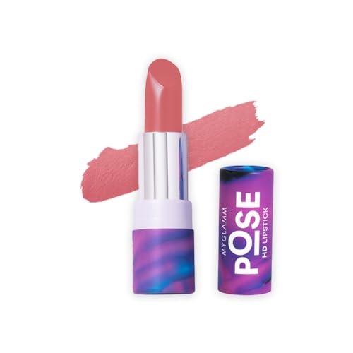 Image of MyGlamm POSE HD Lipstick-Peach Pink (Pink)-4 gm | Matte Lipstick | Enriched with Moringa oil & Vitamin E | Long-lasting & Moisturising