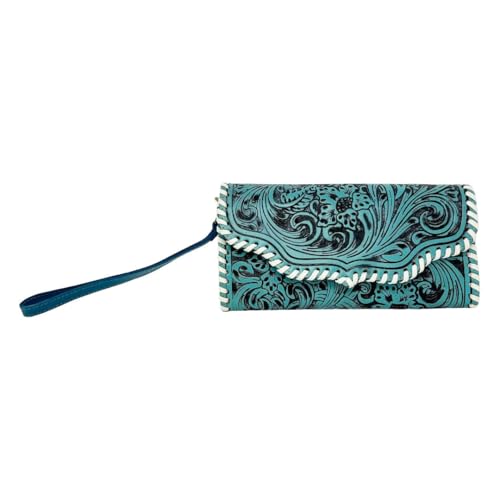 Myra Bag Western Leather Floral Wristlet Wallet for Women - Turquoise