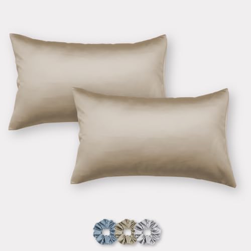 Image of SEEVO 400 TC Luxurious Satin Silk Pillow Covers /Pillowcases with Envelope Closure, Soft Comfortable Protects Hair and Skin - 20 inch x 30 inch - Set of 2 (Beige)
