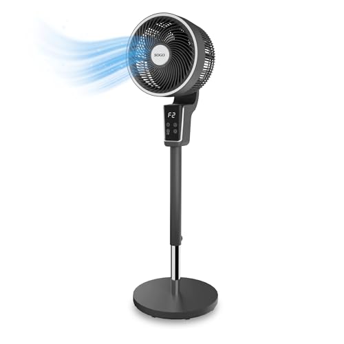 SOGO Ventilador de Pie Deluxe con Pantalla Digital, Oscilacion y Altura Ajustable 12' - Motor de Alta Potencia 70W de 3 Aspas