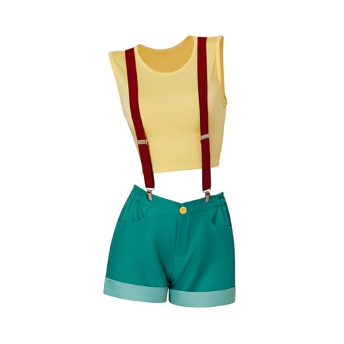 MelangCos Women Misty Costume Anime Cosplay Crop Top Shorts Suspender Set for Halloween Party (Yellow&Green S)