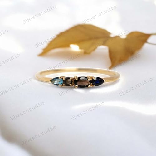 Vintage Smoky Quartz, Sapphire And Aquamarine Bridal Wedding Engagement Ring Art Deco Family Birthstone Ring Birthday Gift For All Family4