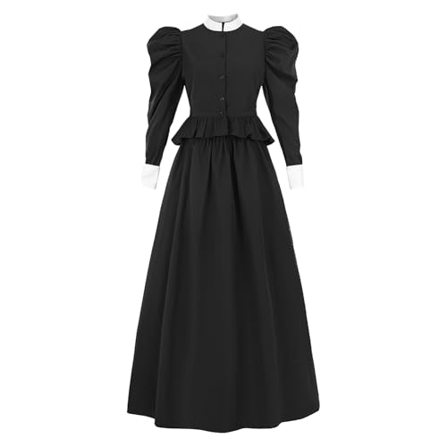 CR ROLECOS Viktorianisches Kleid Schwarz Damen 2-teiliges Kleider 19 jahrhundert Gothic Ballkleid Edwardianische Kostüm-XL