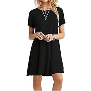 MOLERANI Women's Short Sleeve Shirt Casual Loose Swing Dress, Black, Medium