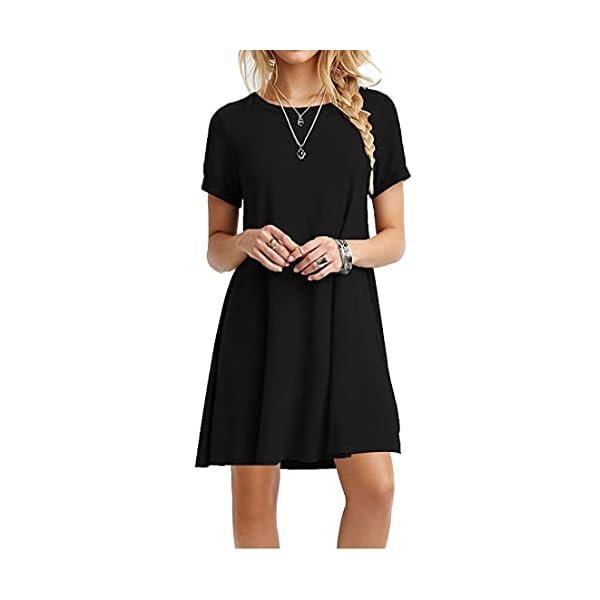 MOLERANI-Womens-Casual-Plain-Simple-T-Shirt-Loose-Dress MOLERANI Women's Short Sleeve Shirt Casual Loose Swing Dress, Black, Medium