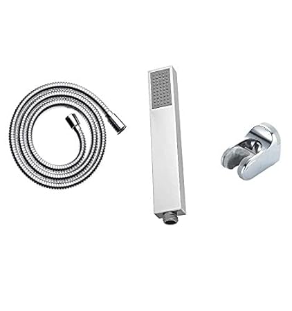 Aquieen Hand Shower with 1.5 Mtr. Stainless Steel Shower Tube with 360 Degree Rotating Joints (Grade SS AISI-304) Anti-Corrosion & Anti Explosion Shower Tube & Wall Hook (Q-bo Hand Shower)