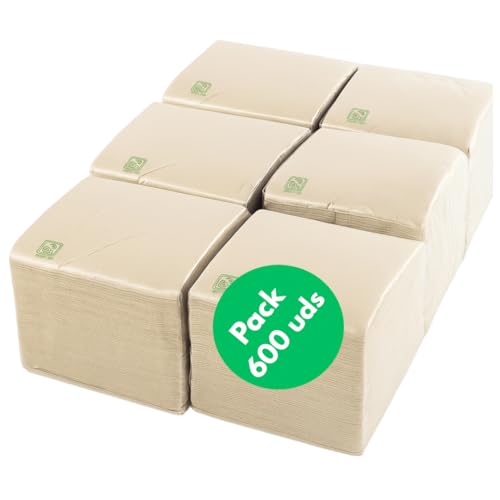 PRIETO LARREY - Pack 600 Servilletas de Papel Reciclado para Cocktail - 20x20cm - Pequeñas e Individuales - Biodegradables y Compostables - Ideales para hostelería (600, ECO)