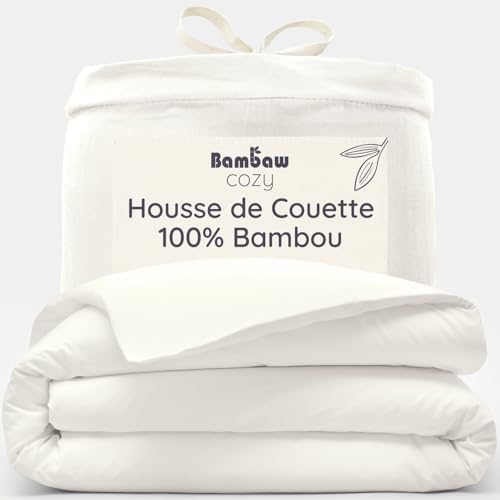 Bambaw Housse de Couette Bambou 220x240 cm, Drap Anti Acarien et Anti Transpiration, Drap en Bambou Refroidissant, Housse de Couette Douce et Rafraîchissante, pour 2...