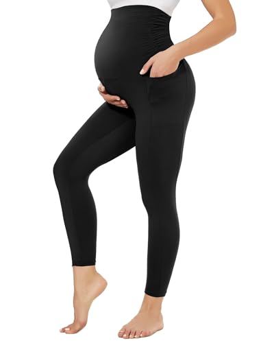 Image of QGGQDD Maternity Leggings Over Bump with Pockets High Waisted Pregnancy Leggings for Women Gym Yoga Pants(Black,M)