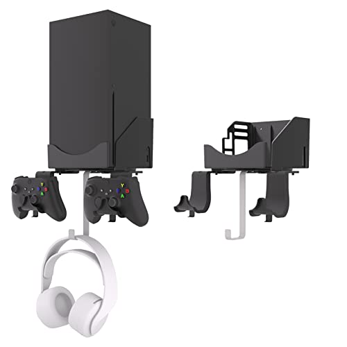 Xbox Series X Wandhalterungs, Hosanwell Halterungs Wand für Xbox Series X Konsole und Controller und Kopfhörer, Halter mit Wasserwaage und Rutschfester Matte, Ladekerbe für USB Kabel Erhältlich