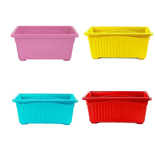 Image of Bianco Rectangular Plastic Pots for Plants, Jupiter Flower Pots for Home, Window Display, Garden (35 x 18.5 x 15 cm) (Multicolor) (Pack of 4)