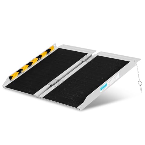 Yakimz Tragbare Rollstuhlrampe 61CM, Rollstuhl Rampe, Aluminium Rollstuhlrampe, rutschfeste Rampe Rollstuhl,Mobile Auffahrschiene Belastbar bis 270kg, Klapprampe fürTreppen,Stufen,Schranken