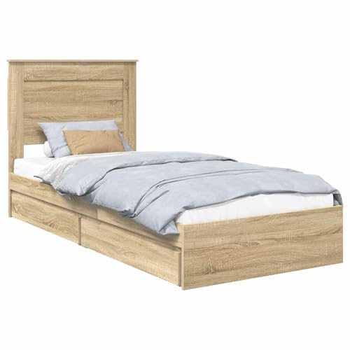 vidaXL Aufbewahrungsbett Sonoma-Eiche 90 x 200 cm Holzwerkstoff, Schlafzimmer, moderner Stauraum-Bett, rechteckiger Rahmen, schickes Schlafmöbel, eleganter Stil